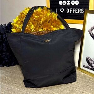 Bottega Veneta Reversible Leopard Pattern/ Black Nylon Mini Tote Bag